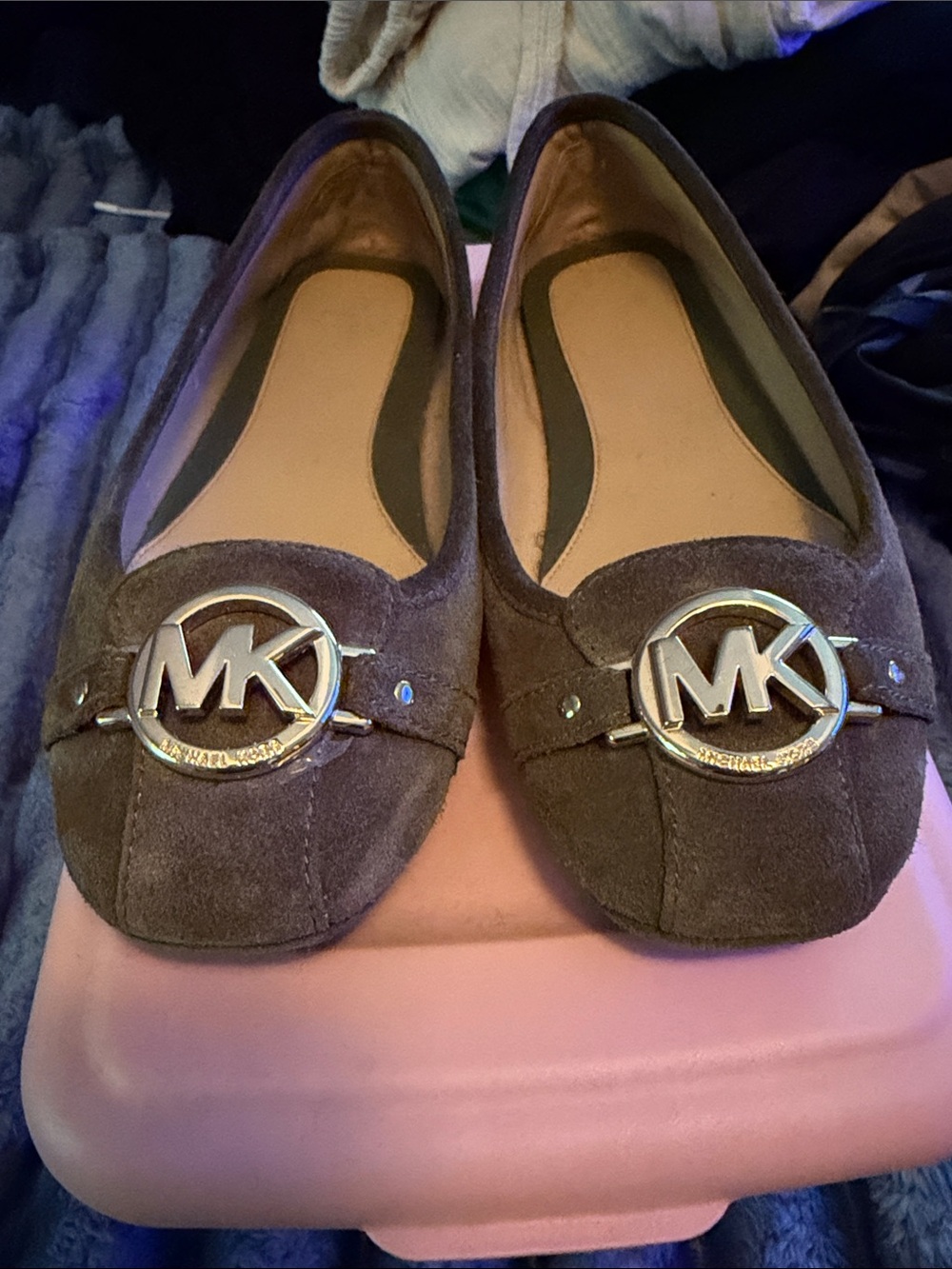 Michael Kors Women's Olive Green Suede MK Logo Flats